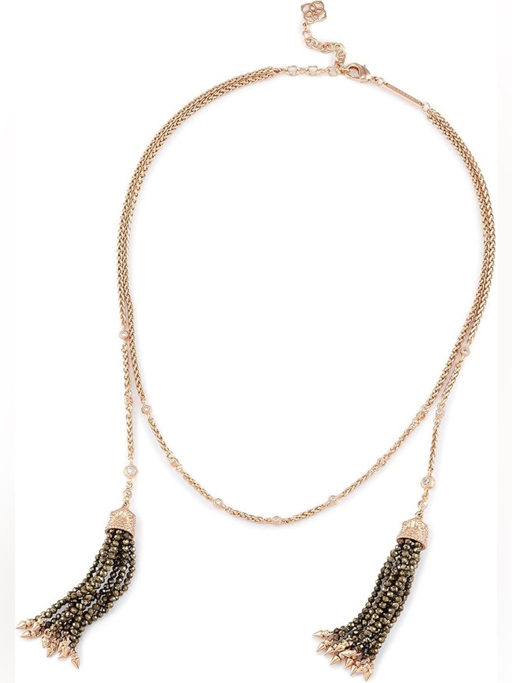 NWT Kendra Scott Monique lariat necklace rose gold pyrite beaded tassels $120